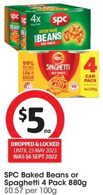 Coles SPC Baked Beans or Spaghetti 4 Pack 880g offer