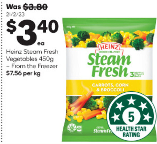 Heinz Steam Fresh Vegetables 450g offer at Woolworths