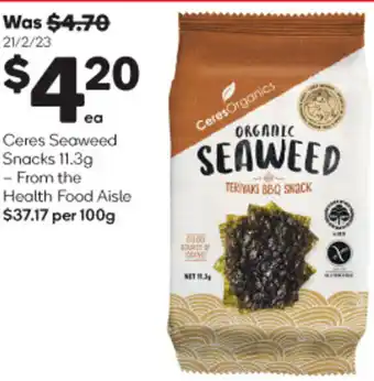 Woolworths Ceres Seaweed Snacks 11.3g offer
