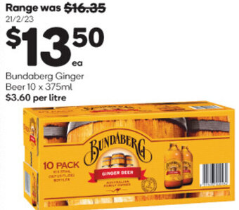 Woolworths Bundaberg Ginger Beer 10 x 375ml offer
