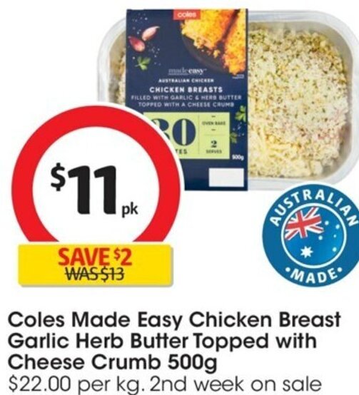 Coles Made Easy Chicken Breast Garlic Herb Butter Topped with Cheese