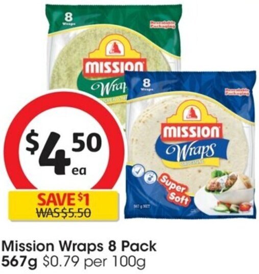 Mission Wraps 8 Pack 567g offer at Coles