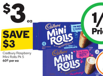 Woolworths Cadbury Raspberry Mini Rolls Pk 5 offer