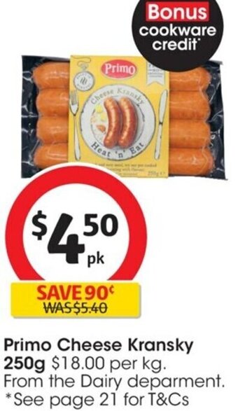 Coles Primo Cheese Kransky 250g offer