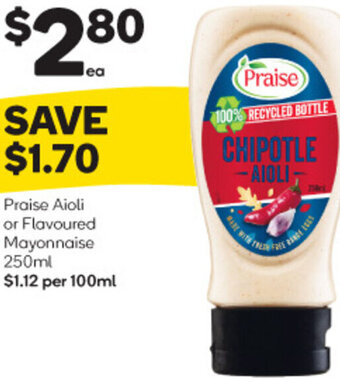 Woolworths Praise Aioli or Flavoured Mayonnaise 250ml offer
