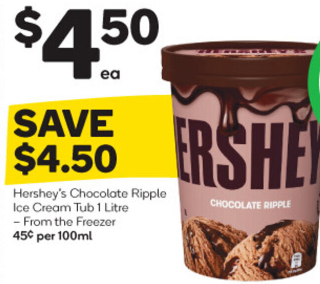 Hershey's Chocolate Ripple Ice Cream Tub 1 Litre offer at Woolworths