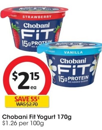 Coles Chobani Fit Yogurt 170g offer