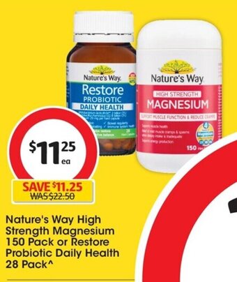 Coles Nature's Way High Strength Magnesium 150 Pack or Restore Probiotic Daily Health 28 Pack offer