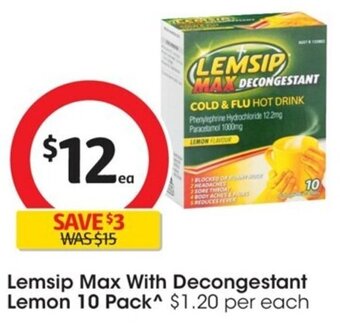 Coles Lemsip Max with Decongestant Lemon 10 Pack offer