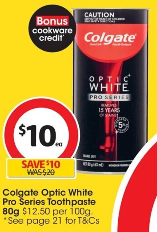 Colgate Optic White Pro Series Toothpaste 80g offer at Coles