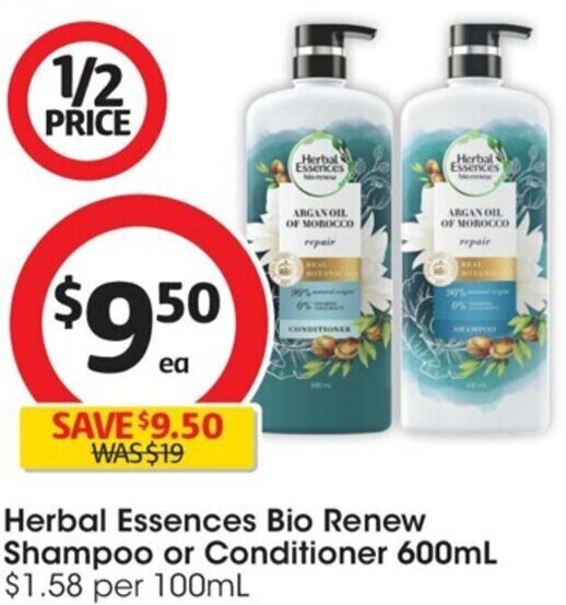Herbal Essences Bio Renew Shampoo or Conditioner 600mL offer at Coles