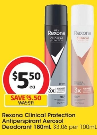 Coles Rexona Clinical Protection Antiperspirant Aerosol Deodorant 180mL offer