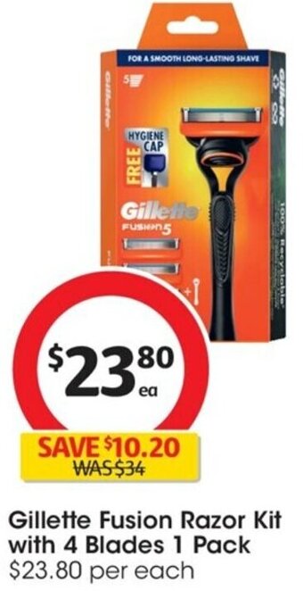 Coles Gillette Fusion Razor Kit with 4 Blades 1 Pack offer