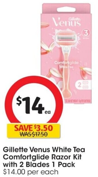 Coles Gillette Venus White Tea Comfortglide Razor Kit with 2 Blades 1 Pack offer
