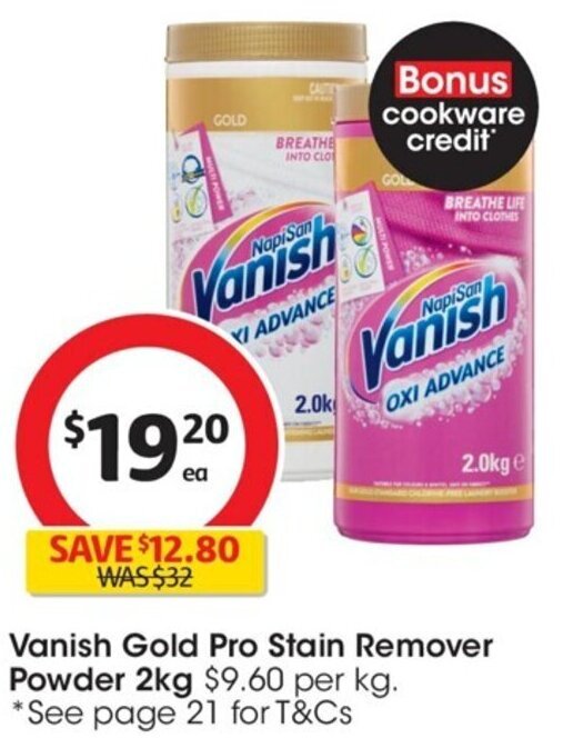 Vanish Gold Pro Stain Remover Powder 2kg offer at Coles