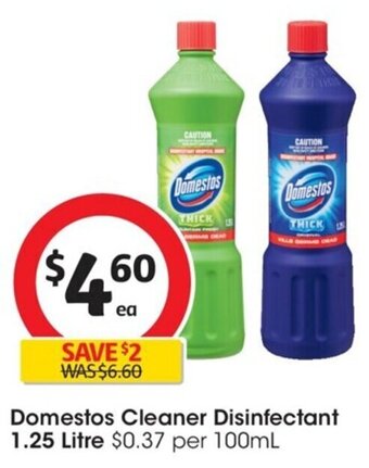 Coles Domestos Cleaner Disinfectant 1.25 Litre offer