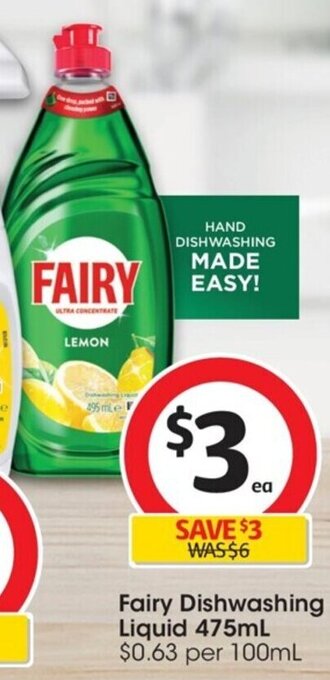 Coles Fairy Dishwashing Liquid 475mL offer