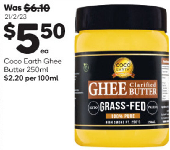 Coco Earth Ghee Butter 250ml offer at Woolworths