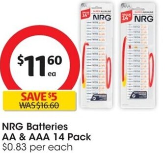 Coles NRG Batteries AA & AAA Pack offer