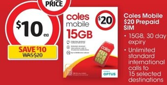 Coles Coles Mobile $20 Prepaid SIM offer
