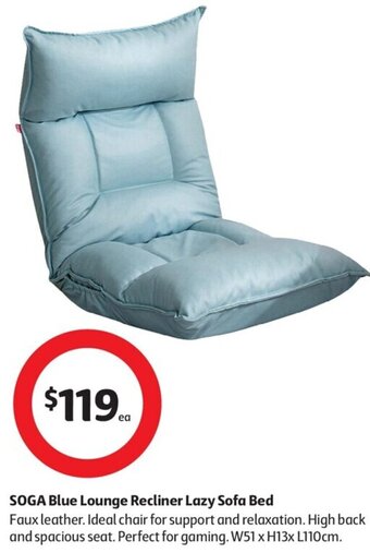 Coles SOGA Blue Lounge Recliner Lazy Sofa Bed offer