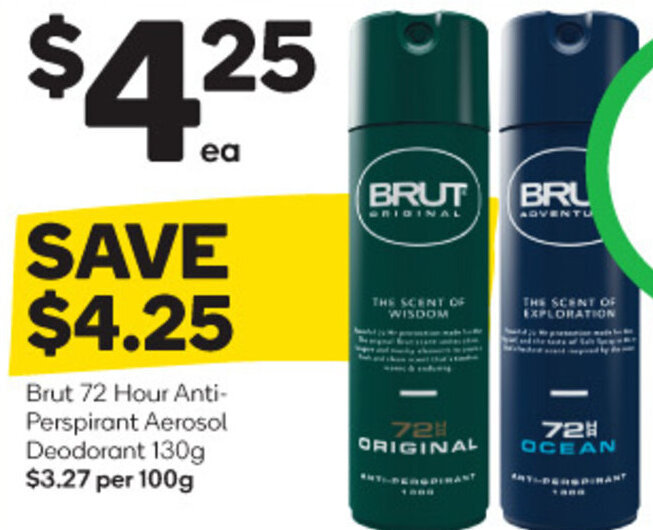 Brut 72 Hour AntiPerspirant Aerosol Deodorant 130g offer at Woolworths