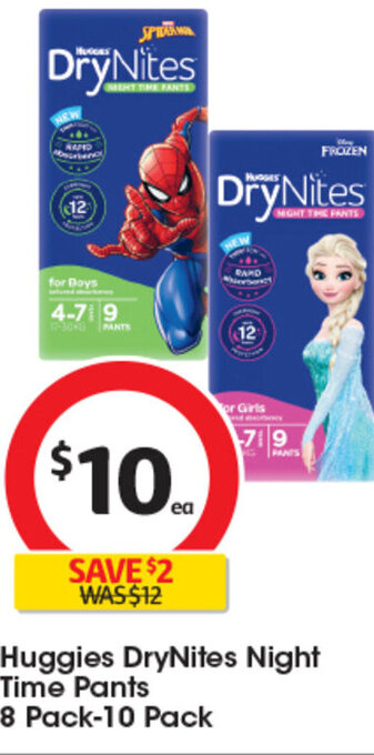 Coles Huggies DryNites Night Time Pants 8 Pack-10 Pack offer
