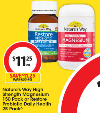 Coles Nature's Way High Strength Magnesium 150 Pack or Restore Probiotic Daily Health 28 Pack offer