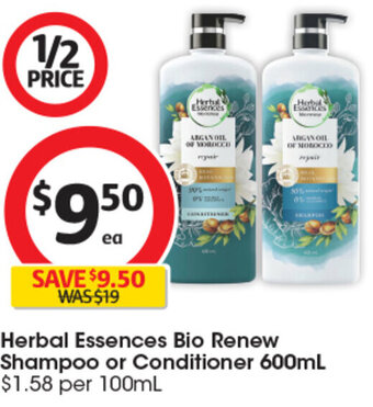 Coles Herbal Essences Bio Renew Shampoo or Conditioner 600mL offer