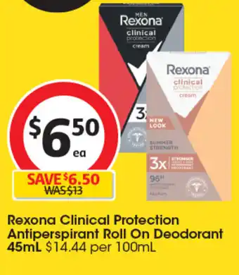 Coles Rexona Clinical Protection Antiperspirant Roll On Deodorant 45mL offer