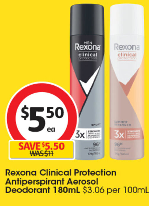 Rexona Clinical Protection Antiperspirant Aerosol Deodorant 180mL offer
