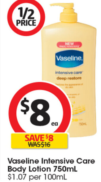 Coles Vaseline Intensive Care Body Lotion 750mL offer