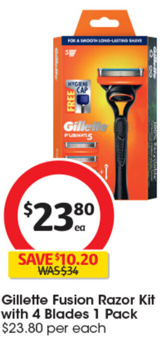Coles Gillette Fusion Razor Kit with 4 Blades 1 Pack offer