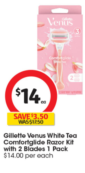 Coles Gillette Venus White Tea Comfortglide Razor Kit with 2 Blades 1 Pack offer