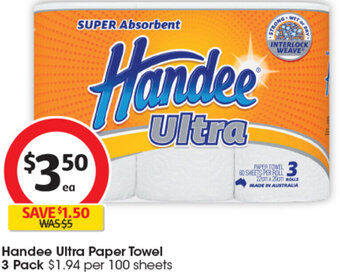 Coles Handee Ultra Paper Towel 3 Pack offer