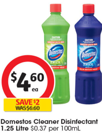 Coles Domestos Cleaner Disinfectant 1.25 Litre offer