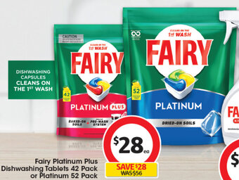 Coles Fairy Platinum Plus Dishwashing Tablets 42 Pack or Platinum 52 Pack offer
