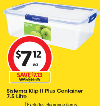 Coles Sistema Klip It Plus Container 7.5 Litre offer