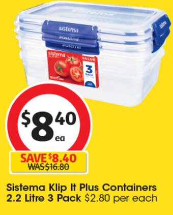 Coles Sistema Klip It Plus Containers 2.2 Litre 3 Pack offer