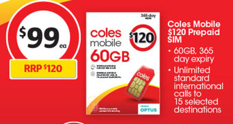 Coles Coles Mobile $120 Prepaid SIM offer