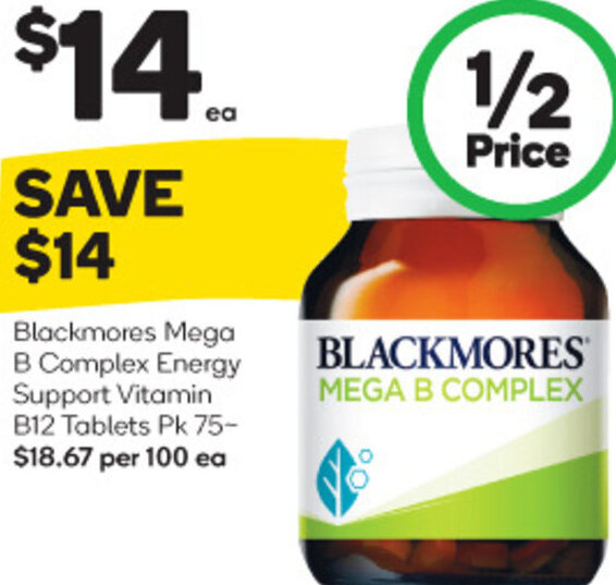 Blackmores Mega B Complex Energy Support Vitamin B12 Tablets Pk 75