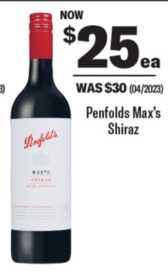 Coles Penfolds Max's Shiraz offer