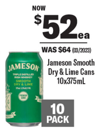 Coles Jameson Smooth Dry & Lime Cans 10x375mL offer