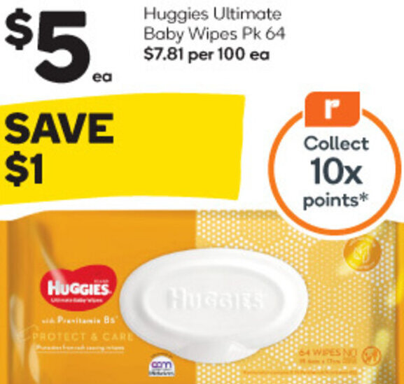 Huggies Ultimate Baby Wipes Pk 64 offer at Woolworths