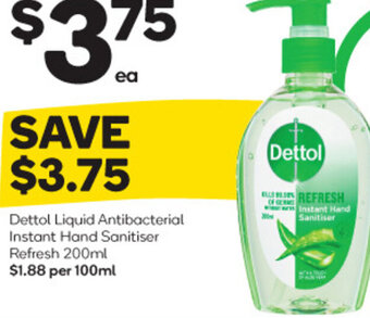 Woolworths Dettol Liquid Antibacterial Instant Hand Sanitiser Refresh 200ml offer