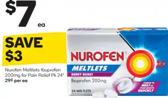 Woolworths Nurofen Meltlets Ibuprofen 200mg for Pain Relief Pk 24 offer