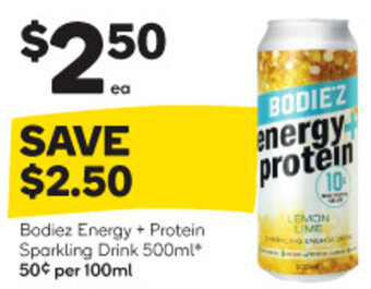Woolworths Bodiez Energy + Protein Sparkling Drink 500mL offer