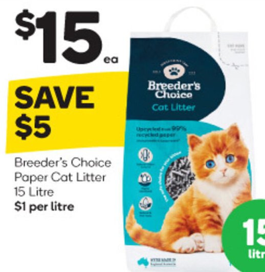Breeder's Choice Paper Cat Litter 15 Litre offer at Woolworths