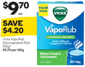 Woolworths Vicks VapoRub Decongestant Rub 100g offer