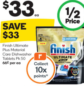 Woolworths Finish Ultimate Plus Material Care Dishwasher Tablets Pk 50 offer